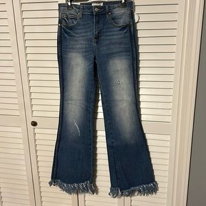Flare fringe hem jeans